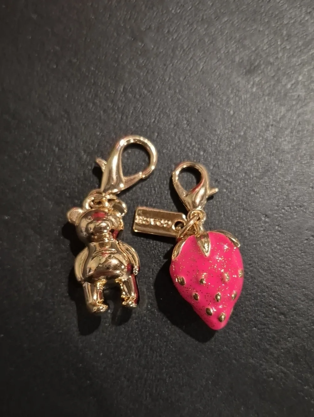 Coach Repurposed Gold Bear and Hot Pink Strawberry Charm Set Of 2